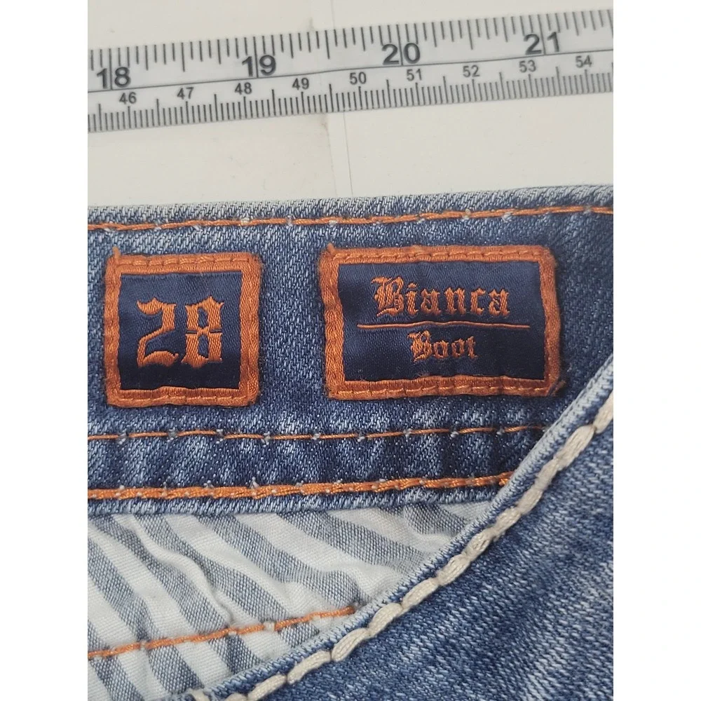 Rock Revival Bianca Bootcut Jeans‎ Womens 28 Blue Excellent Fleur-De-Lis Stitch